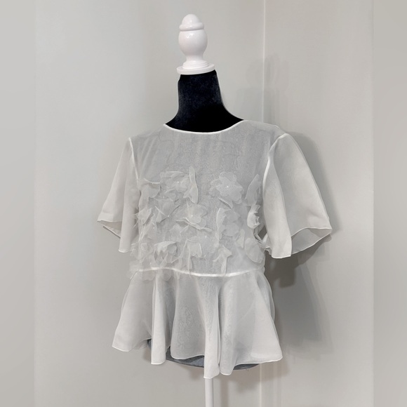 Banana Republic Limited Edition White Floral Sheer Peplum Top Size S - Picture 2 of 10